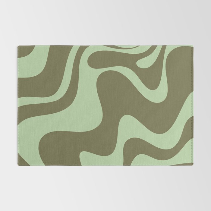 Retro Liquid Swirl Contemporary Abstract Pattern 2 in Olive Celadon Sage Green Rug Gallery Image 2