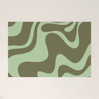Retro Liquid Swirl Contemporary Abstract Pattern 2 in Olive Celadon Sage Green Welcome Mat Gallery Image 1