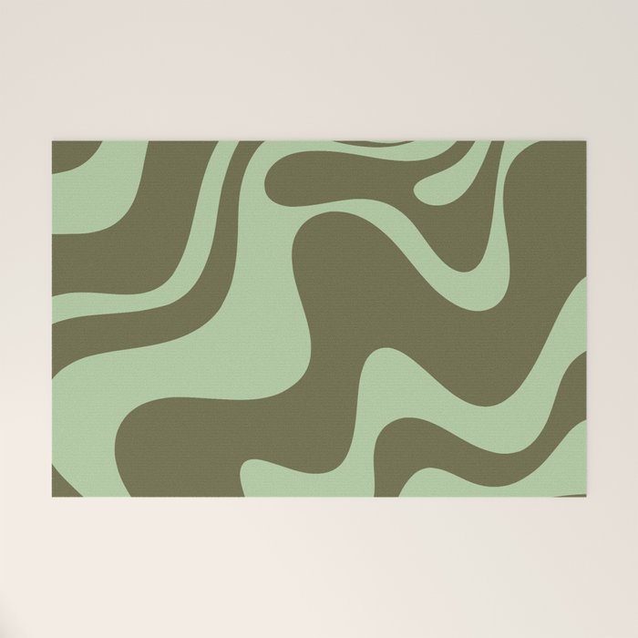 Retro Liquid Swirl Contemporary Abstract Pattern 2 in Olive Celadon Sage Green Welcome Mat Gallery Image 1