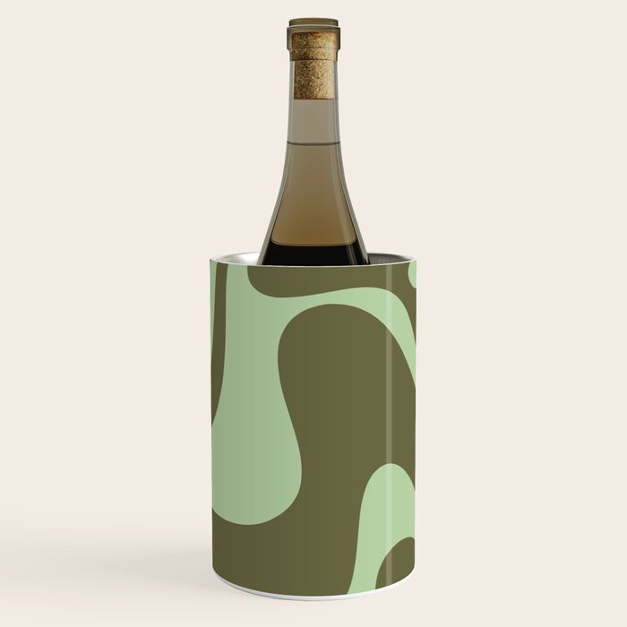 Retro Liquid Swirl Contemporary Abstract Pattern 2 in Olive Celadon Sage Green Wine Chiller Gallery Image 1