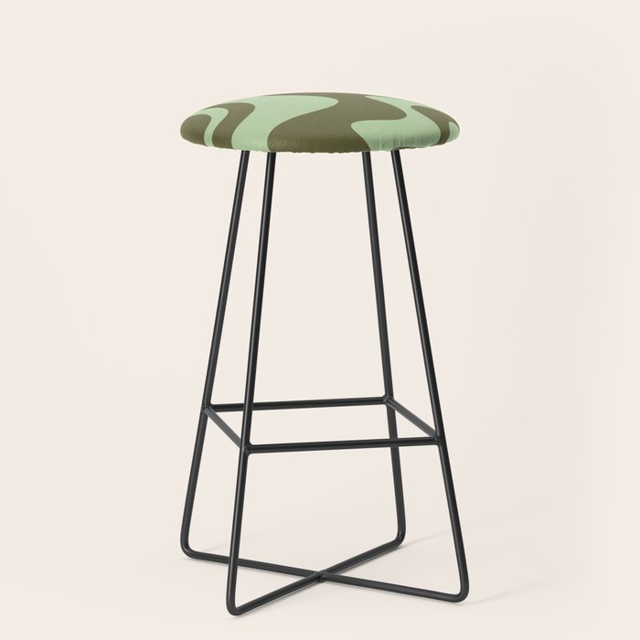 Retro Liquid Swirl Contemporary Abstract Pattern 2 in Olive Celadon Sage Green Stool Gallery Image 1