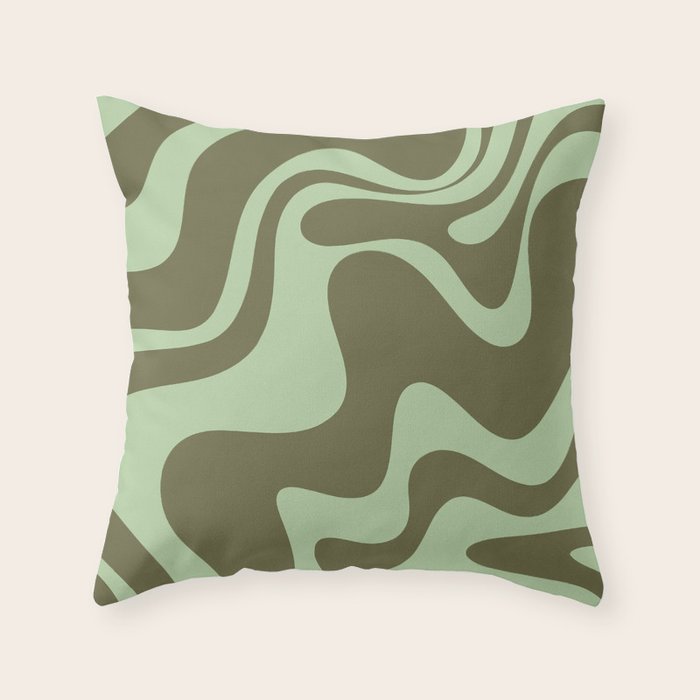 Retro Liquid Swirl Contemporary Abstract Pattern 2 in Olive Celadon Sage Green Throw Pillow Gallery Image 6