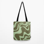 Retro Liquid Swirl Contemporary Abstract Pattern 2 in Olive Celadon Sage Green Tote Bag Gallery Image 2