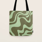 Retro Liquid Swirl Contemporary Abstract Pattern 2 in Olive Celadon Sage Green Tote Bag Gallery Image 1