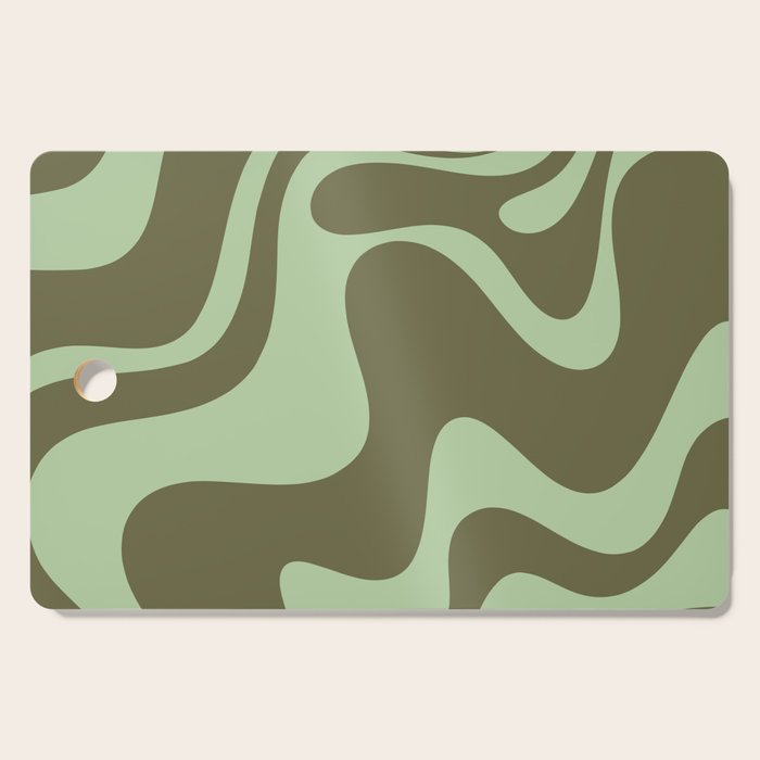 Retro Liquid Swirl Contemporary Abstract Pattern 2 in Olive Celadon Sage Green Cutting Board Gallery Image 1