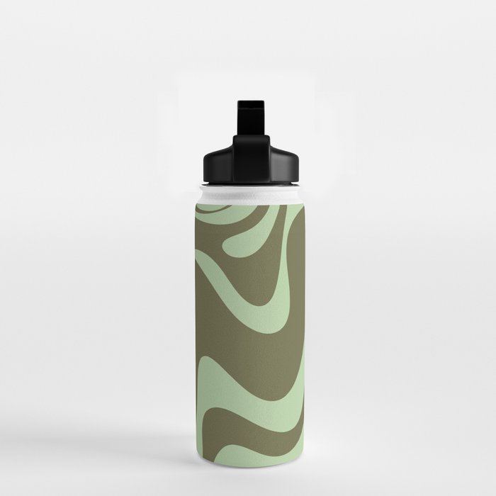 Retro Liquid Swirl Contemporary Abstract Pattern 2 in Olive Celadon Sage Green Water Bottle Gallery Image 2