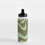 Retro Liquid Swirl Contemporary Abstract Pattern 2 in Olive Celadon Sage Green Water Bottle Gallery Image 2