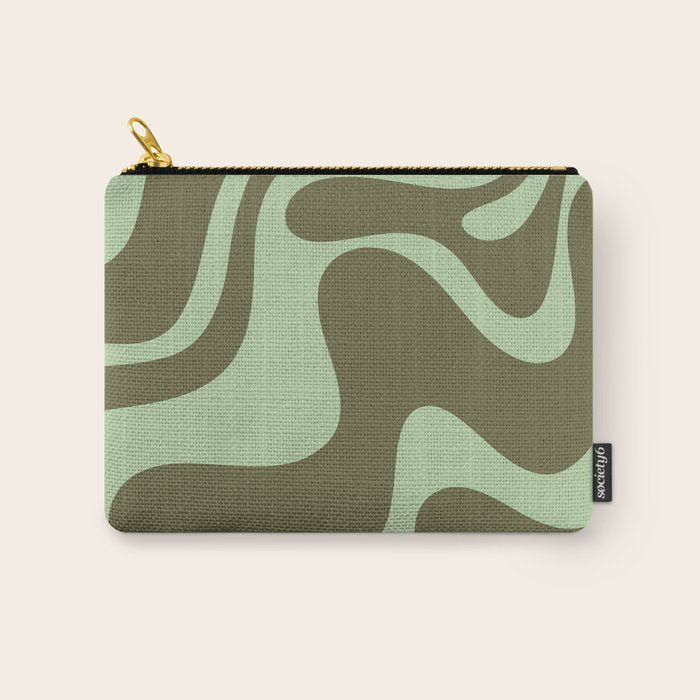 Retro Liquid Swirl Contemporary Abstract Pattern 2 in Olive Celadon Sage Green Carry All Pouch Gallery Image 1