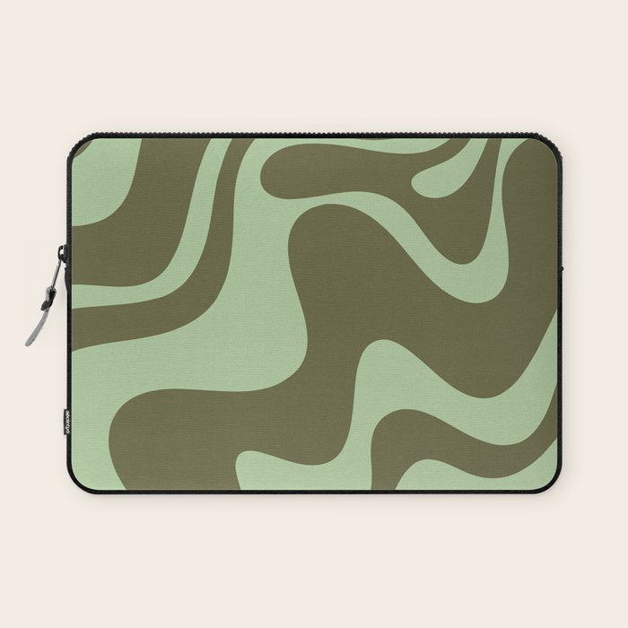 Retro Liquid Swirl Contemporary Abstract Pattern 2 in Olive Celadon Sage Green Laptop Sleeve Gallery Image 1