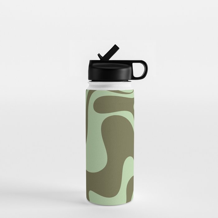 Retro Liquid Swirl Contemporary Abstract Pattern 2 in Olive Celadon Sage Green Water Bottle Gallery Image 1