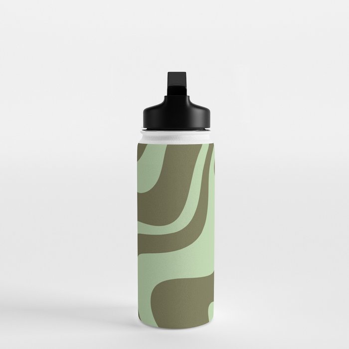 Retro Liquid Swirl Contemporary Abstract Pattern 2 in Olive Celadon Sage Green Water Bottle Gallery Image 3
