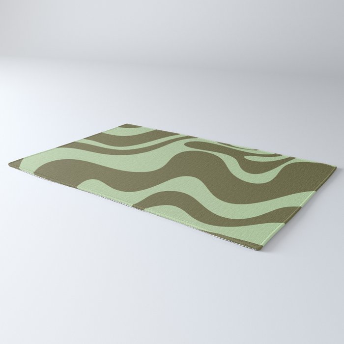 Retro Liquid Swirl Contemporary Abstract Pattern 2 in Olive Celadon Sage Green Rug Gallery Image 3