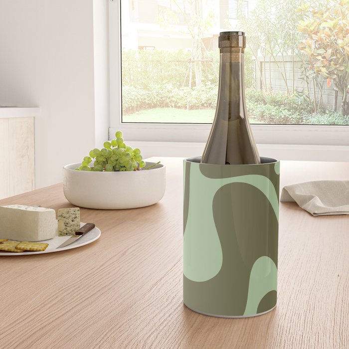 Retro Liquid Swirl Contemporary Abstract Pattern 2 in Olive Celadon Sage Green Wine Chiller Gallery Image 4