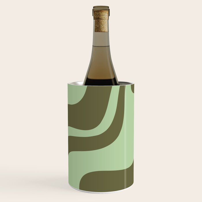 Retro Liquid Swirl Contemporary Abstract Pattern 2 in Olive Celadon Sage Green Wine Chiller Gallery Image 2