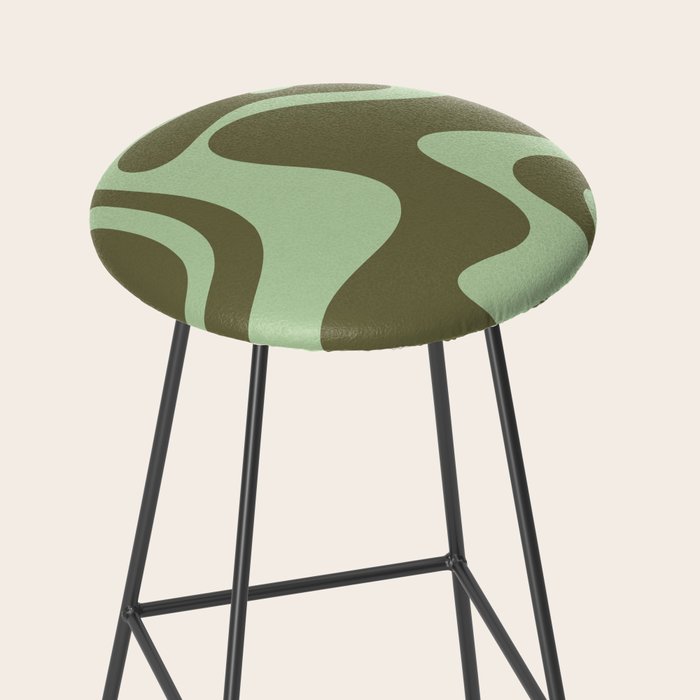 Retro Liquid Swirl Contemporary Abstract Pattern 2 in Olive Celadon Sage Green Stool Gallery Image 2