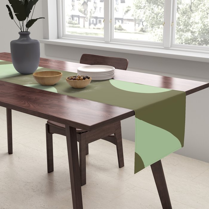 Retro Liquid Swirl Contemporary Abstract Pattern 2 in Olive Celadon Sage Green Table Runner Gallery Image 2