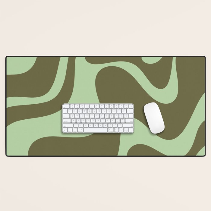 Retro Liquid Swirl Contemporary Abstract Pattern 2 in Olive Celadon Sage Green Desk Mat Gallery Image 1