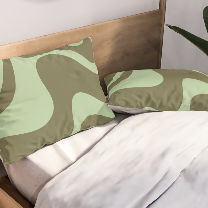 Retro Liquid Swirl Contemporary Abstract Pattern 2 in Olive Celadon Sage Green Pillow Sham Gallery Image 2