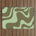Retro Liquid Swirl Contemporary Abstract Pattern 2 in Olive Celadon Sage Green Outdoor Rug Gallery Image 1