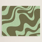 Retro Liquid Swirl Contemporary Abstract Pattern 2 in Olive Celadon Sage Green Jigsaw Puzzle Gallery Image 1