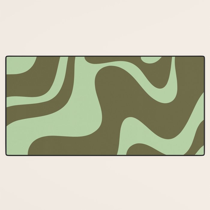 Retro Liquid Swirl Contemporary Abstract Pattern 2 in Olive Celadon Sage Green Desk Mat Gallery Image 3