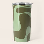 Retro Liquid Swirl Contemporary Abstract Pattern 2 in Olive Celadon Sage Green Travel Mug Gallery Image 1