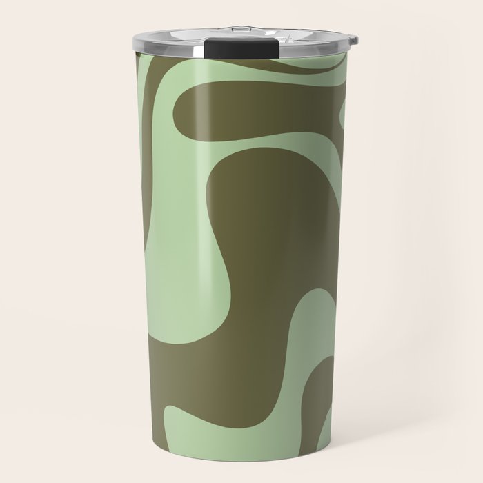 Retro Liquid Swirl Contemporary Abstract Pattern 2 in Olive Celadon Sage Green Travel Mug Gallery Image 1
