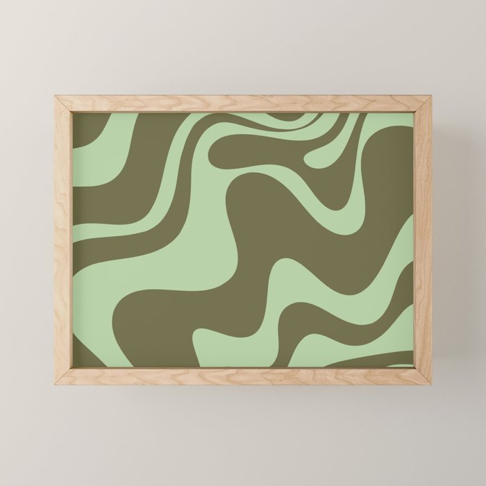Retro Liquid Swirl Contemporary Abstract Pattern 2 in Olive Celadon Sage Green Mini Art Print Gallery Image 1