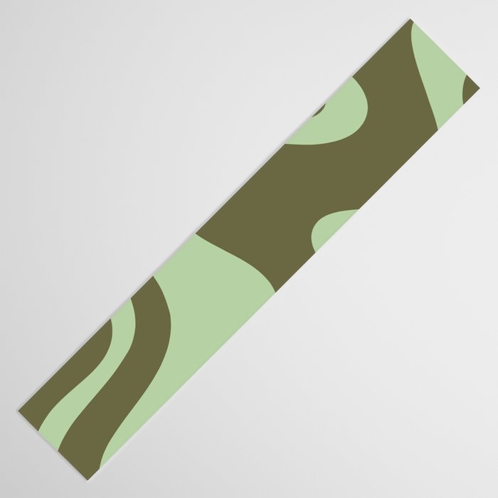 Retro Liquid Swirl Contemporary Abstract Pattern 2 in Olive Celadon Sage Green Table Runner Gallery Image 3