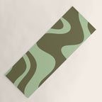 Retro Liquid Swirl Contemporary Abstract Pattern 2 in Olive Celadon Sage Green Yoga Mat Gallery Image 1