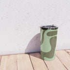 Retro Liquid Swirl Contemporary Abstract Pattern 2 in Olive Celadon Sage Green Travel Mug Gallery Image 4