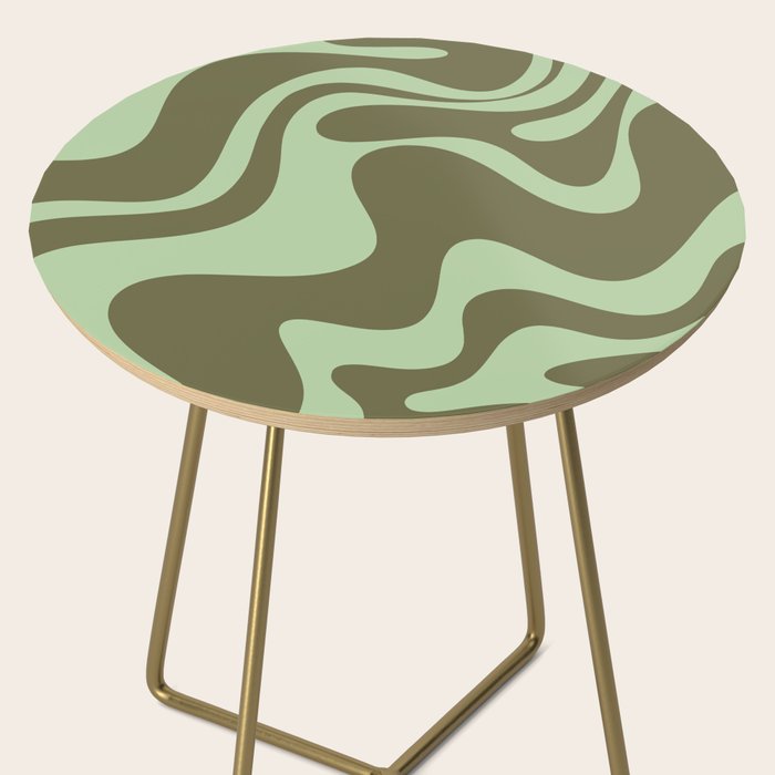 Retro Liquid Swirl Contemporary Abstract Pattern 2 in Olive Celadon Sage Green Side Table Gallery Image 2
