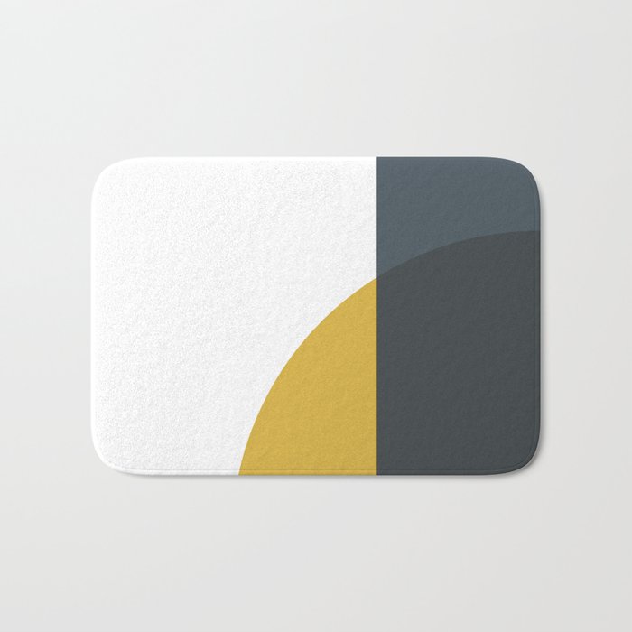 Minimalist Abstract Geometric in Mustard Yellow, Navy Blue, and White Bath Mat Gallery Image 1