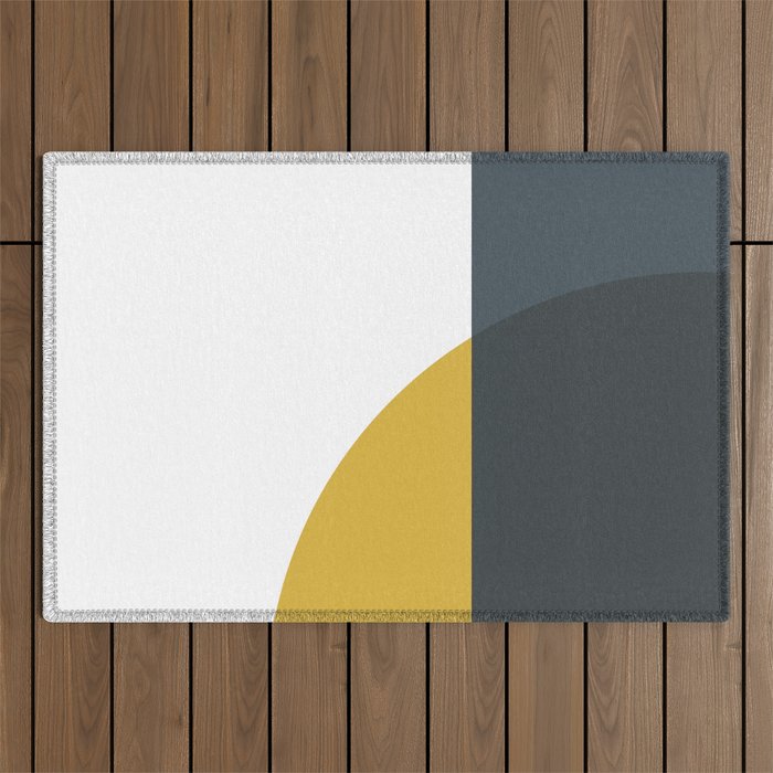 Minimalist Abstract Geometric in Mustard Yellow, Navy Blue, and White Outdoor Rug Gallery Image 1
