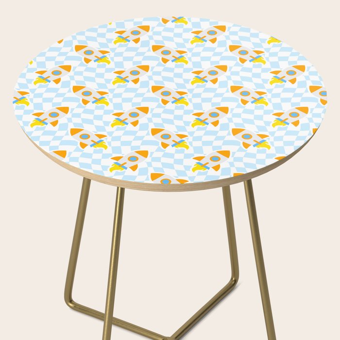 Space rocket cartoon checkered pattern Side Table Gallery Image 2