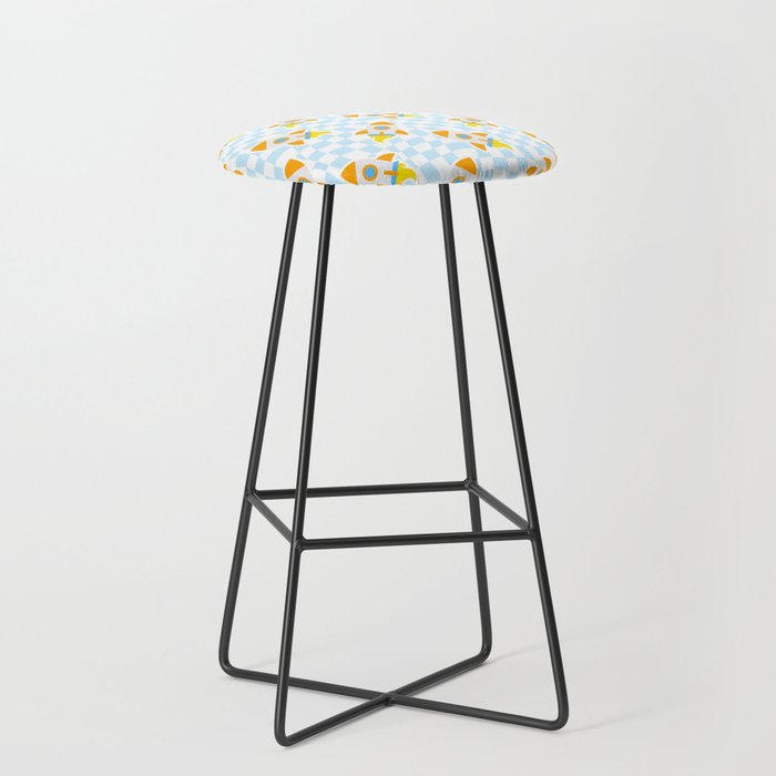 Space rocket cartoon checkered pattern Stool Gallery Image 1