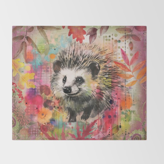 Colorful Hedgehoog Garden Indian Summer Flora And Wildlife Throw Blanket Gallery Image 2