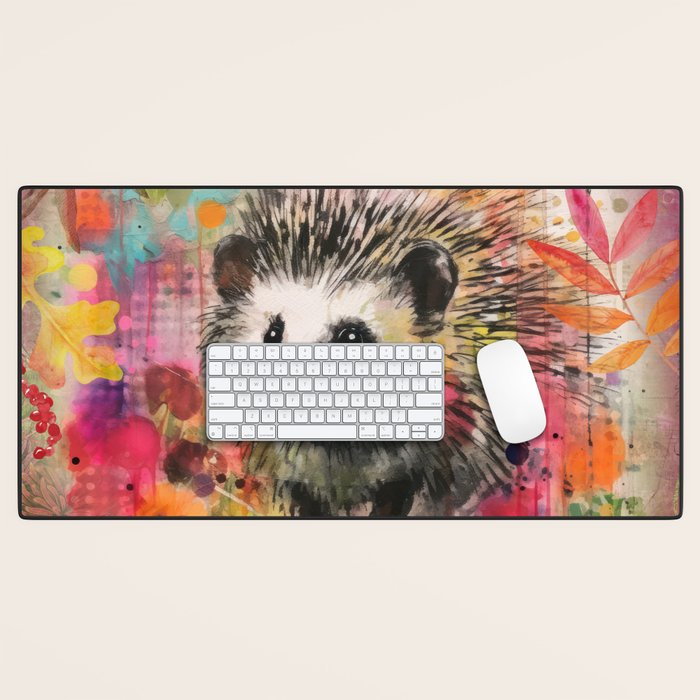 Colorful Hedgehoog Garden Indian Summer Flora And Wildlife Desk Mat Gallery Image 1