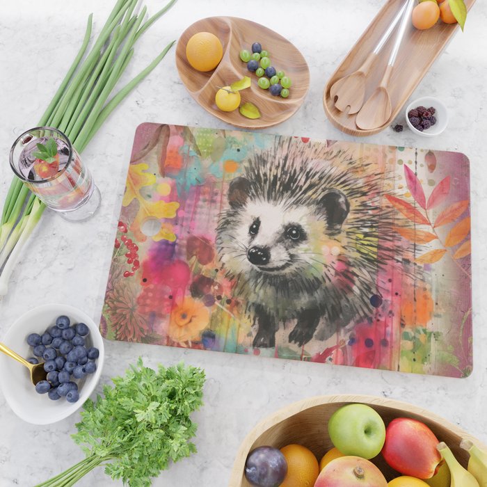 Colorful Hedgehoog Garden Indian Summer Flora And Wildlife Cutting Board Gallery Image 2