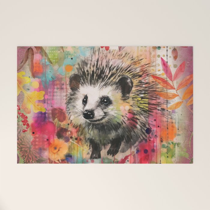 Colorful Hedgehoog Garden Indian Summer Flora And Wildlife Welcome Mat Gallery Image 1