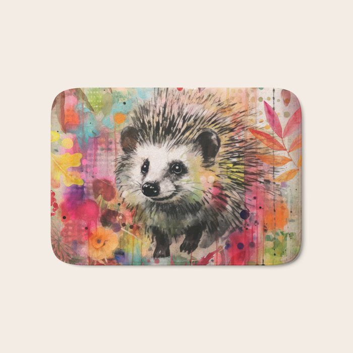 Colorful Hedgehoog Garden Indian Summer Flora And Wildlife Bath Mat Gallery Image 1