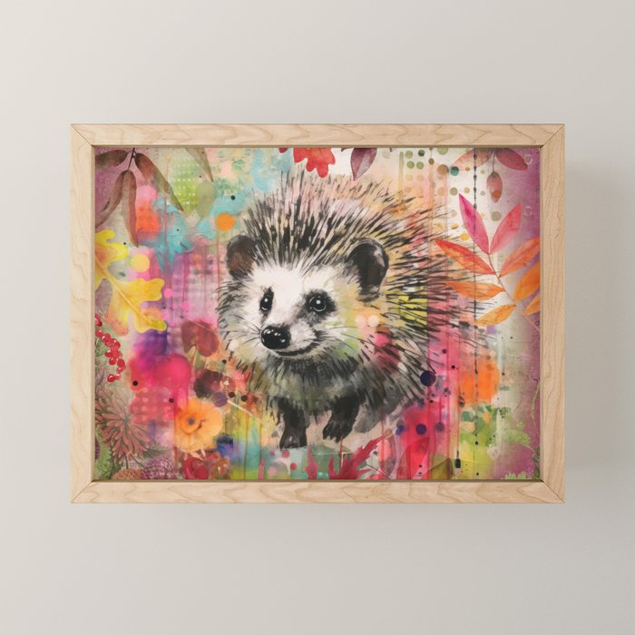 Colorful Hedgehoog Garden Indian Summer Flora And Wildlife Mini Art Print Gallery Image 1