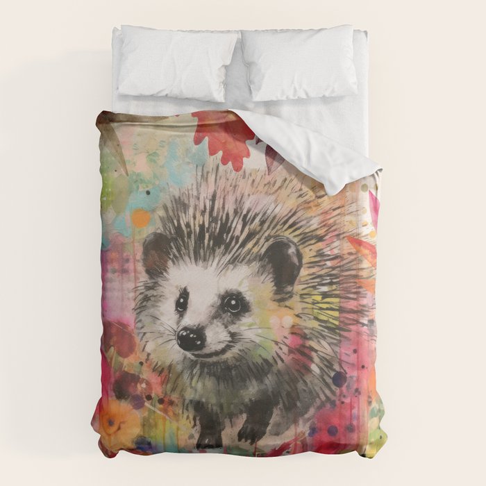 Colorful Hedgehoog Garden Indian Summer Flora And Wildlife Duvet Cover Gallery Image 6