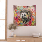 Colorful Hedgehoog Garden Indian Summer Flora And Wildlife Wall Tapestry Gallery Image 2