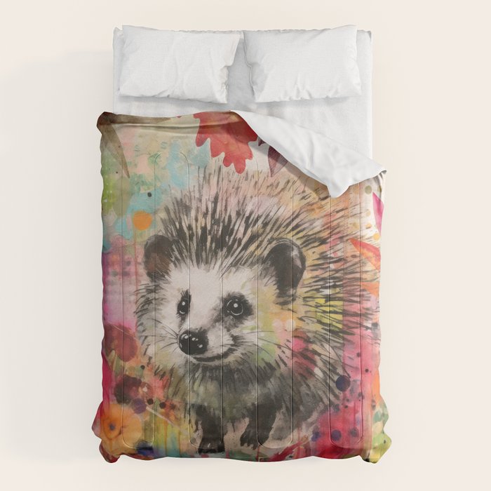 Colorful Hedgehoog Garden Indian Summer Flora And Wildlife Comforter Gallery Image 1
