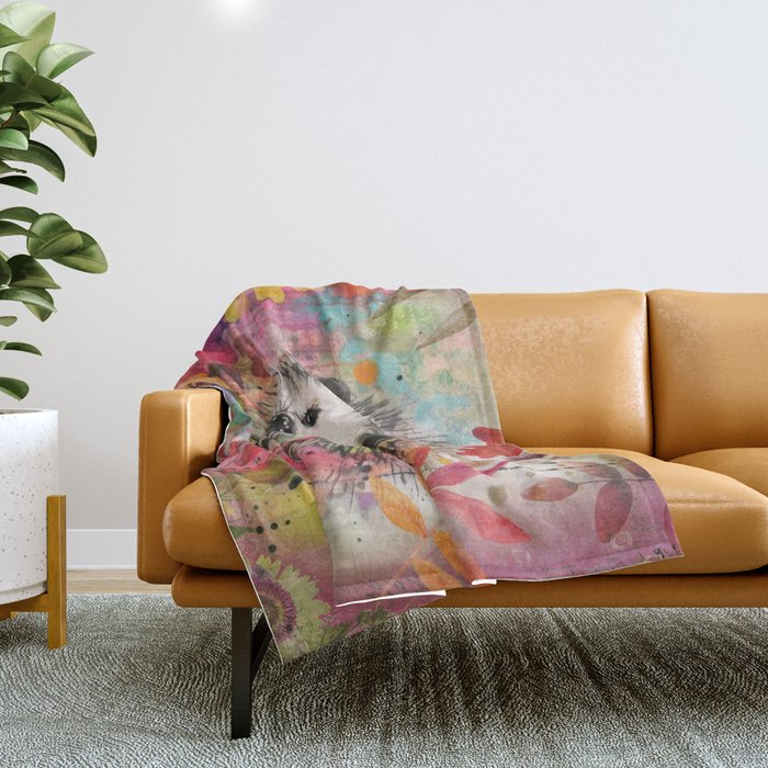 Colorful Hedgehoog Garden Indian Summer Flora And Wildlife Throw Blanket Gallery Image 1
