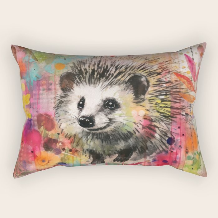Colorful Hedgehoog Garden Indian Summer Flora And Wildlife Rectangular Pillow Gallery Image 2