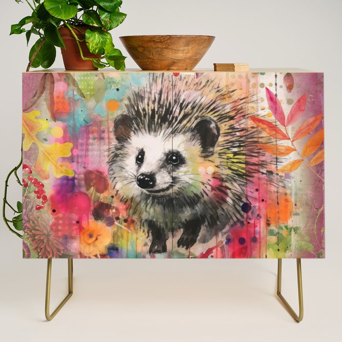Colorful Hedgehoog Garden Indian Summer Flora And Wildlife Credenza Gallery Image 1