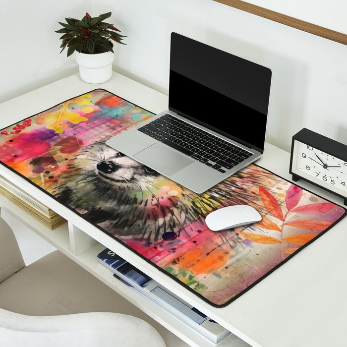 Colorful Hedgehoog Garden Indian Summer Flora And Wildlife Desk Mat Gallery Image 2