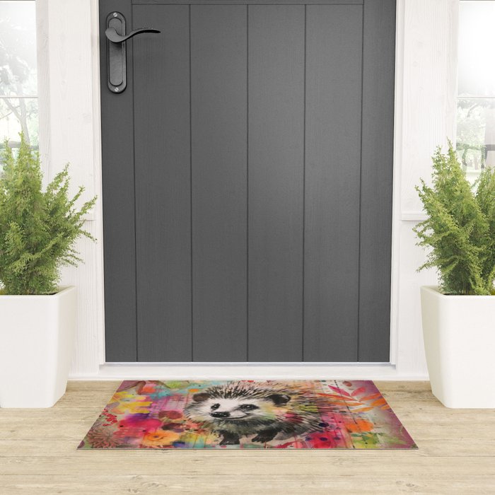 Colorful Hedgehoog Garden Indian Summer Flora And Wildlife Welcome Mat Gallery Image 3